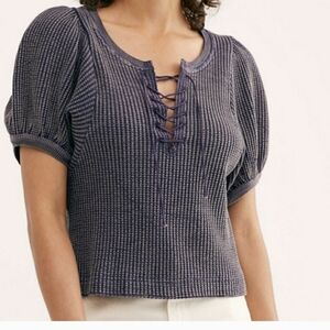 Free People Short Sleeves  Lace-Up Top Y2K